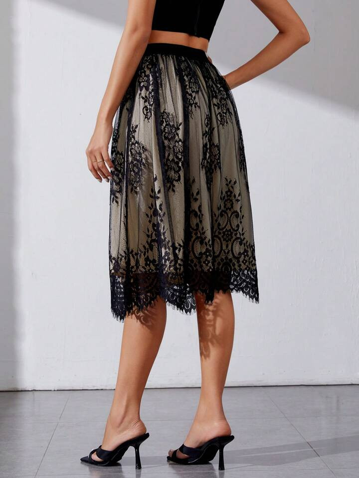 SHEIN Tall High Waisted Color Blocking Lace Overlay Skirt | SHEIN