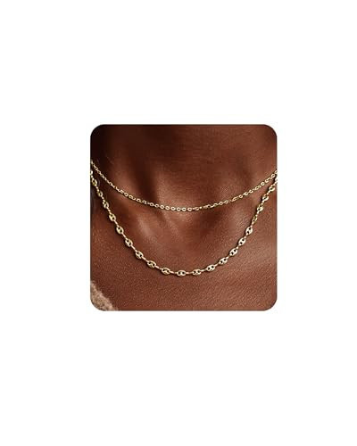 Vavily 14K Gold Plated Trendy Minimalist Thin Gold Chain Choker Necklaces Double Layer Gold Chain Necklace for Women | Amazon (US)
