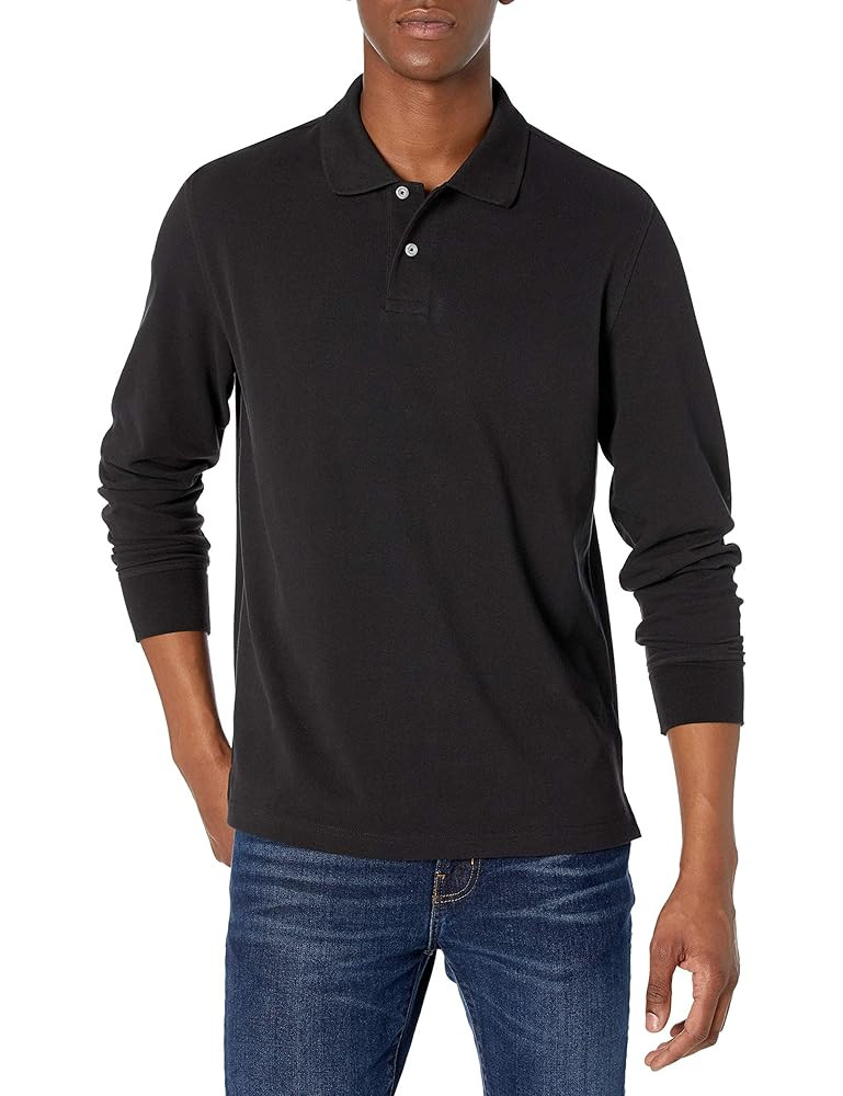 Amazon Essentials Mens Long Sleeve Polo Shirt with Collar, Regular-Fit Pique | Amazon (US)