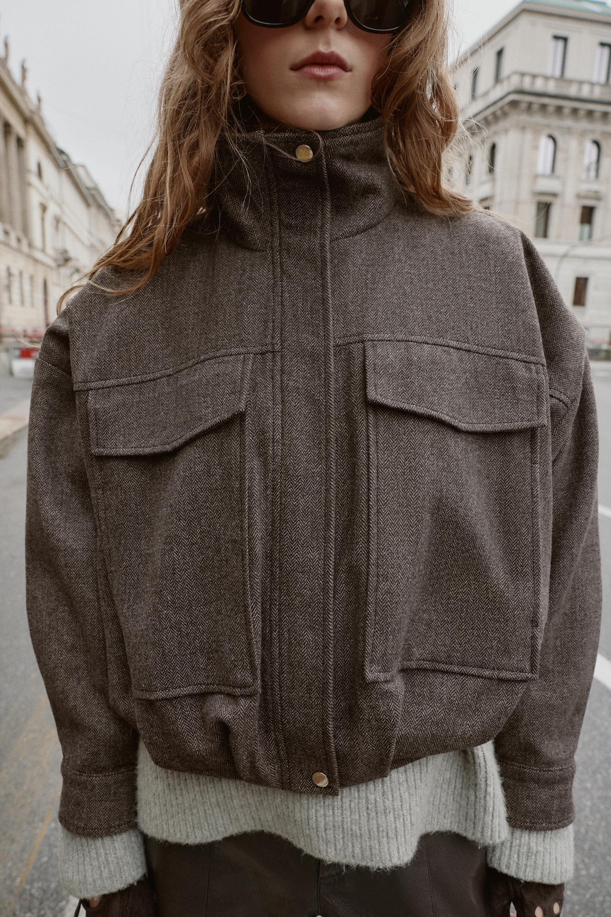 HERRINGBONE BALLOON BOMBER JACKET | Zara US