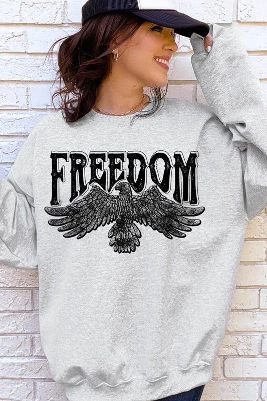 Freedom Eagle Oversized Graphic Fleece Sweatshirts | ASH / S | Casual Chic Boutique