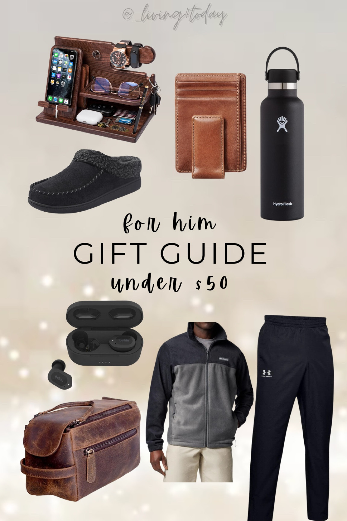 Gifts for him under $50 🎁🎄 

Sweater, sweatpants, wallet, wireless ear buds, slippers, hydro flask water bottle, organizer and toiletry bag 

#LTKGiftGuide #LTKMens #LTKSeasonal