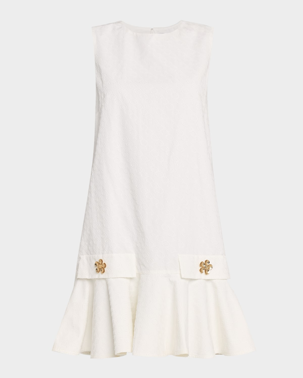 Sleeveless Chainlink Jacquard Ruffle Mini Dress | Neiman Marcus