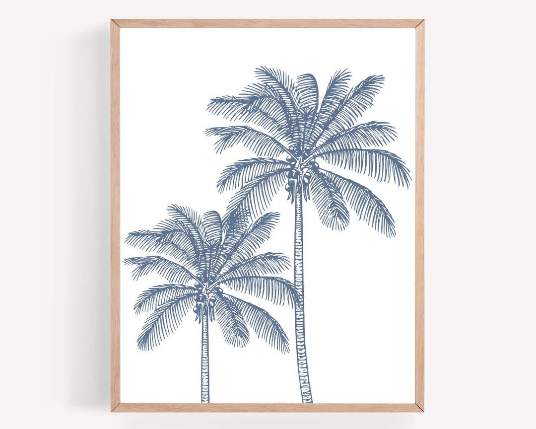 Palm Trees Printable, Beachprintable, Blue Artwork, Botanical Print, Coastal Print, Coastal Wall ... | Etsy (US)