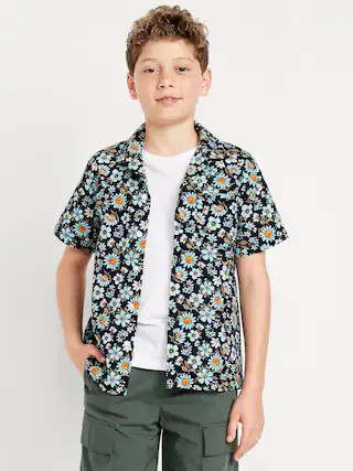 Printed Short-Sleeve Linen-Blend Pocket Shirt for Boys | Old Navy (US)
