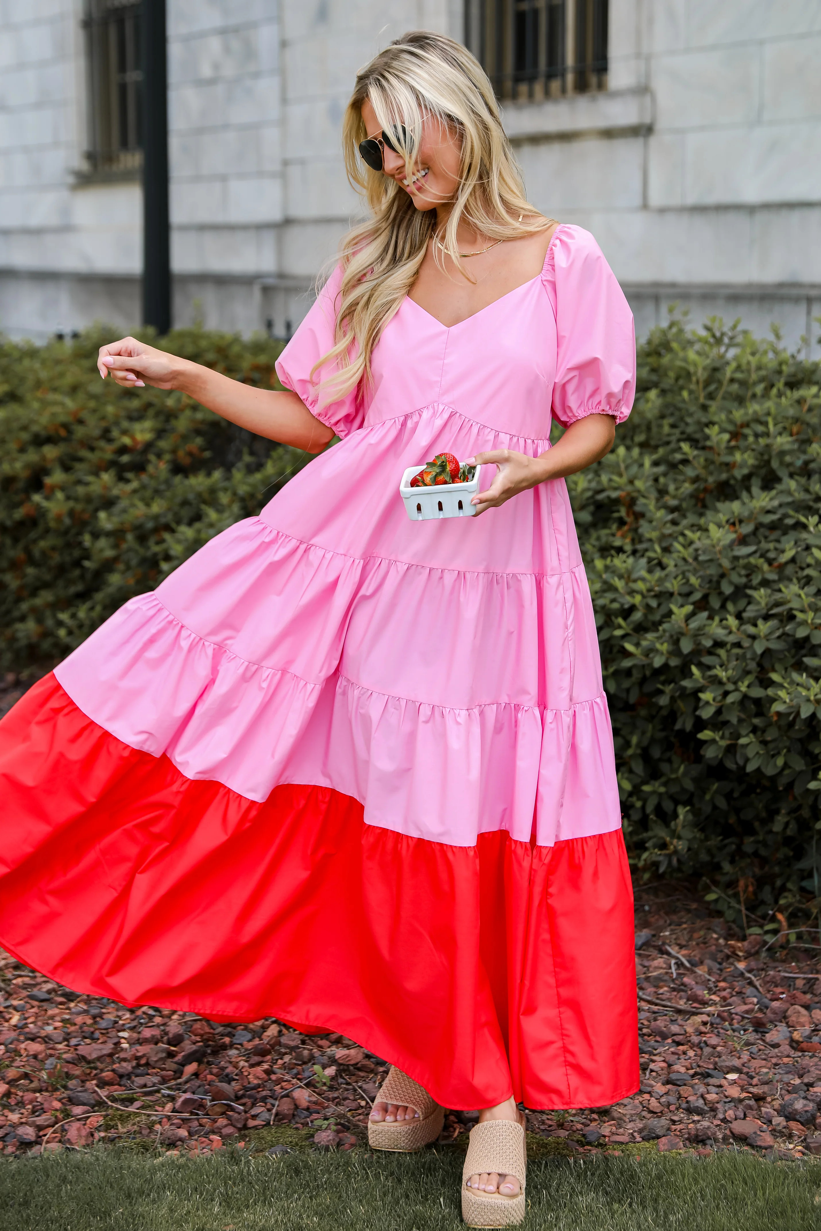 Pristine Presence Pink Tiered Maxi Dress | Dress Up