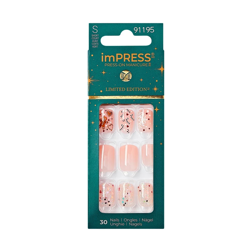 imPRESS Holiday Press-On Nails, Snowy Village, Neutral, Short, Square Shape, 30 Ct. | Walmart (US)