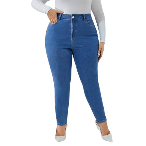 KISSPLUS Plus Size Skinny Jeans for Women High Waist Pencil Women Jeans Curvy High Waist Stretchy Denim Pants for Women (2398 Light Blue 0XL) | Amazon (US)