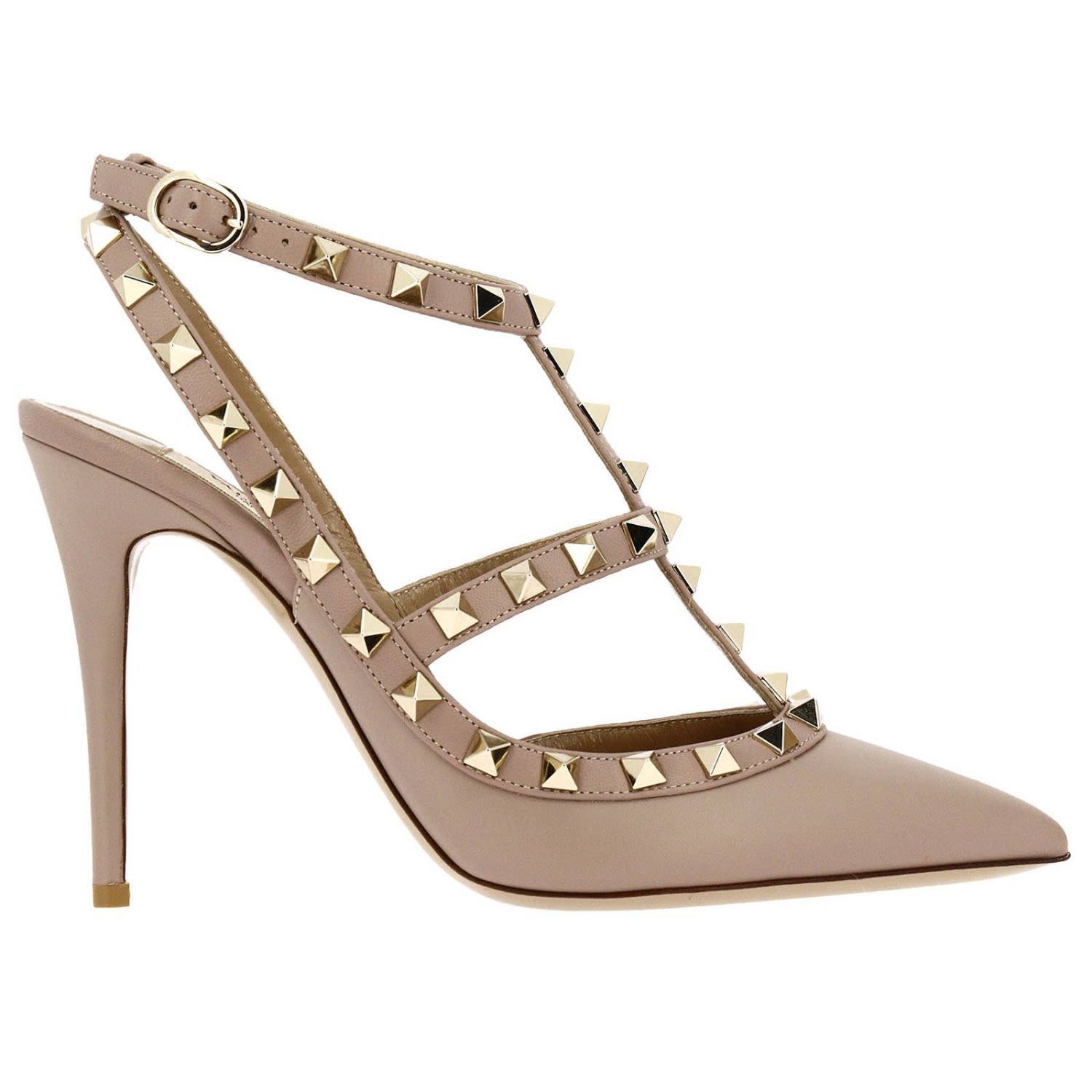 Pumps Valentino Rockstud Pumps Ankle Strap In Real Leather With Bicolor Pattern And Micro Studs | Italist.com US