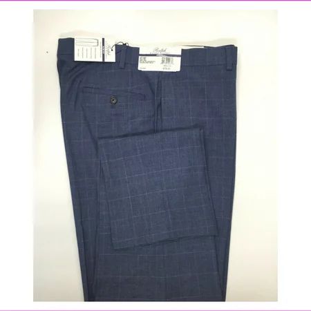 Ralph Lauren Men Plaid Pattern Slim Fit Flat Front Blue Dress Pants 36X34 | Walmart (US)