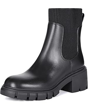 Athlefit Women's Chelsea Boots Fashion Slip on Platform Ankle Boots Lug Sole Chunky Booties | Amazon (US)