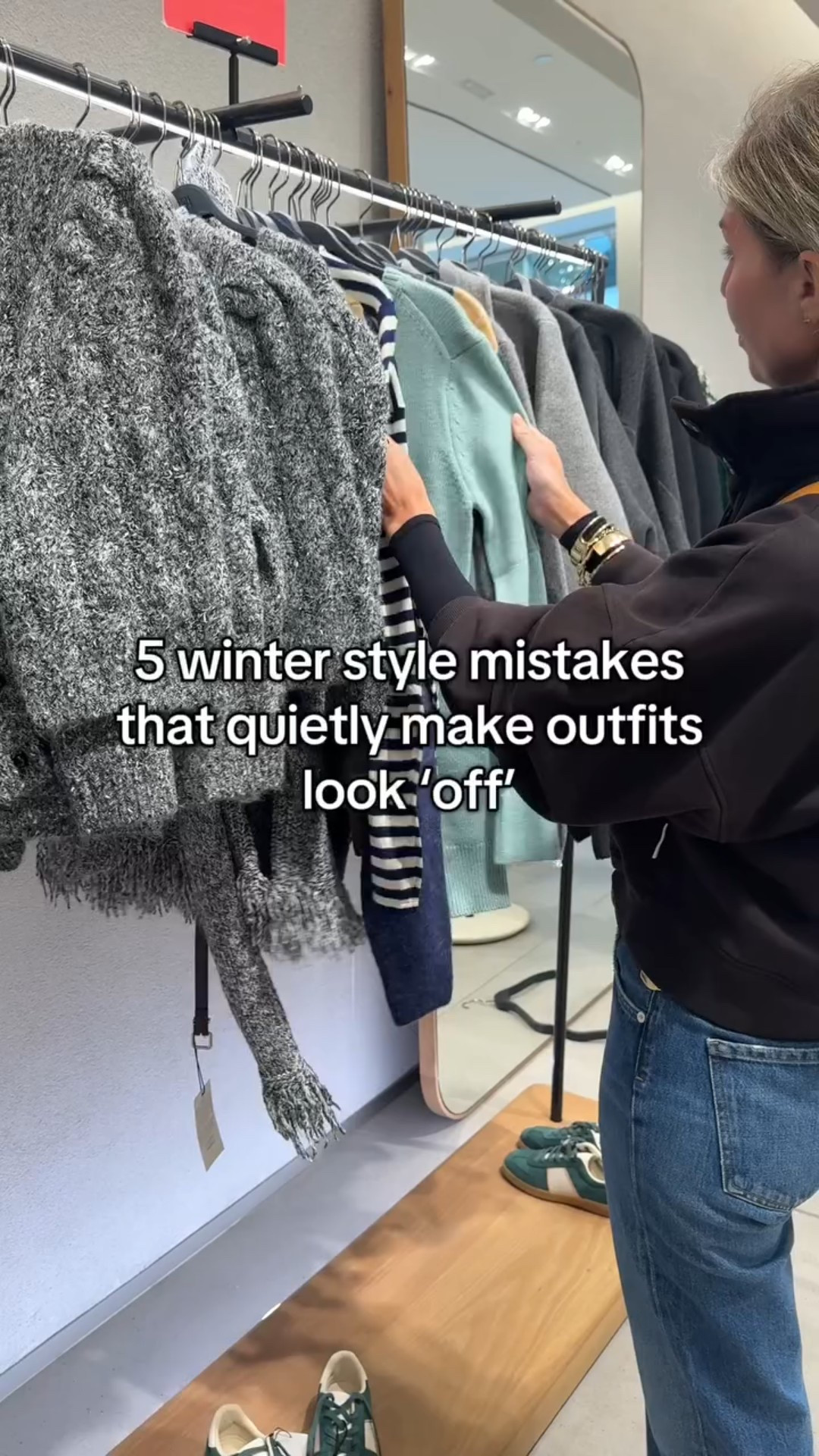 Sequins, rhinestones, bows, novelty details — these sweaters feel fun in theory… but they often limit how wearable your outfit actually is. 

When the sweater is doing everything, the rest of the outfit has nowhere to go. Styling options shrink, outfits feel one-note, and pieces get worn once (maybe twice). 

Effortless winter style usually starts with clean, elevated knits — and lets layering, texture, and fit do the work. 

This is a big reason closets feel full but unwearable.