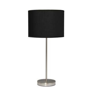 23 in. Sleek and Slender Table Lamp, for Nightstand, Office, Living Room, Brushed Nickel with Black Shade | The Home Depot