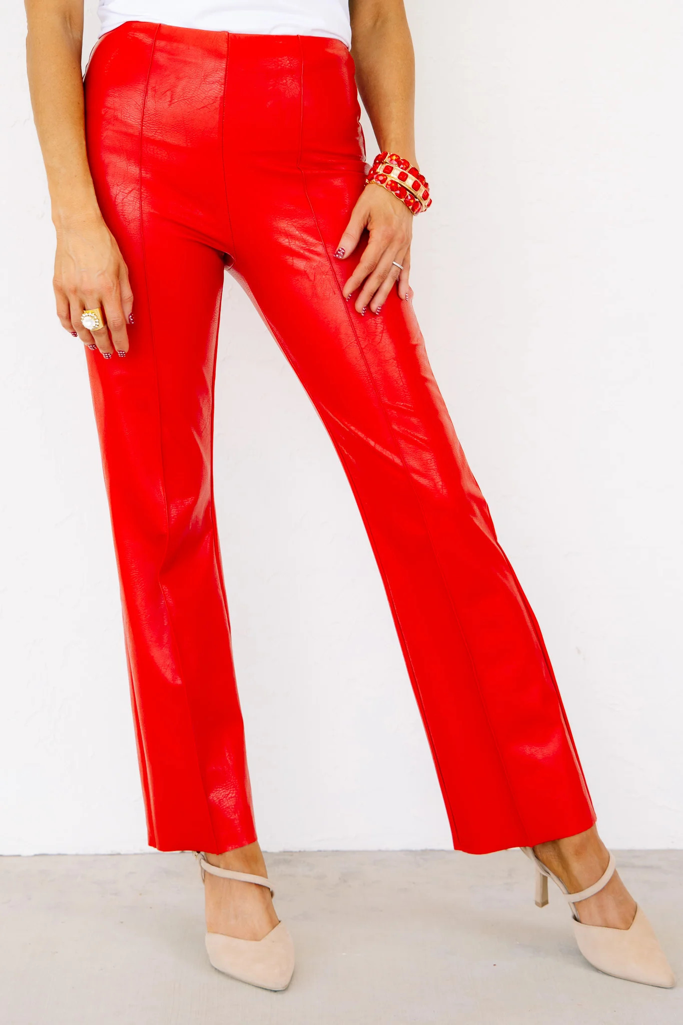 Lysse Elysee Red Faux Leather Straight Leg Pants | The Willow Tree