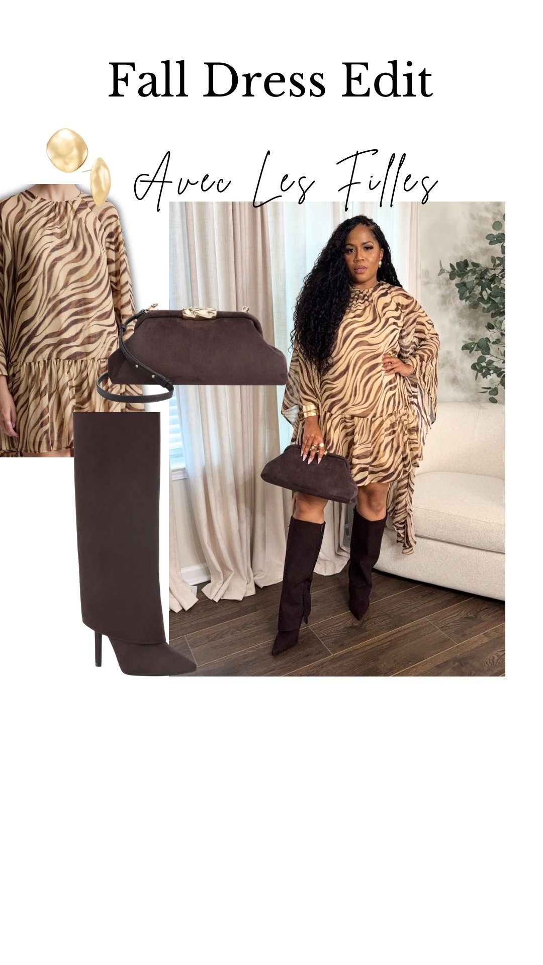 Fall Dress Inspo @Avec les filles . I love this dress. Wearing a size X-Large (but a large may have worked also). The dress also
comes in a longer style. 
Boots & bags @macys

#LTKgrwm #LTKdayinmylife