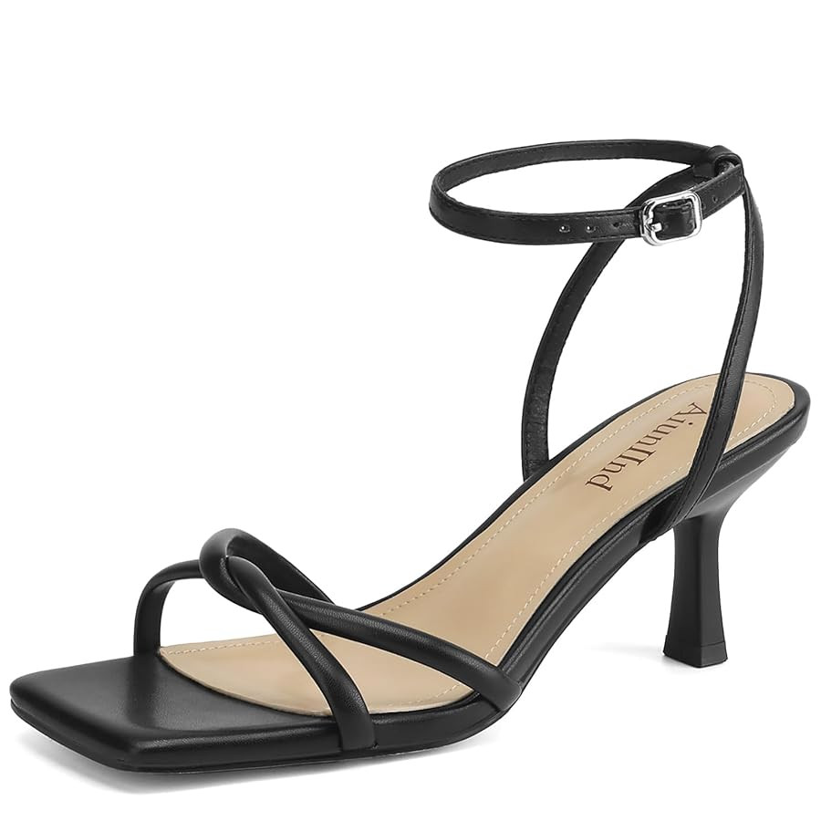 Women's Sandals Square Open Toe Kitten Heels Strappy Ankle Strap Sandals for Women Comfort Dress ... | Amazon (US)