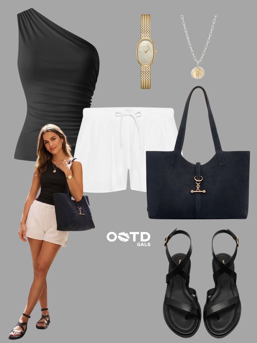 Black one-shoulder top and white shorts outfit 🖤🤍

A classic black and white combination for warm summer days. Styling this sleek black one-shoulder top with comfortable white drawstring shorts creates an effortlessly chic and breathable look. The black strappy sandals and matching oversized tote bag perfectly tie the outfit together, while simple jewelry adds a refined touch.

Style Details:
• Black fitted one-shoulder top
• White textured drawstring shorts
• Black strappy flat sandals
• Large black suede tote bag with gold hardware
• Gold mesh strap watch
• Mixed metal coin pendant necklace

Recreate this easy summer style with the similar links below!

Do you prefer wearing classic black and white or bright colors during the summer? What do you think? 👇

#LTKeurope #LTKsummer #LTKsale