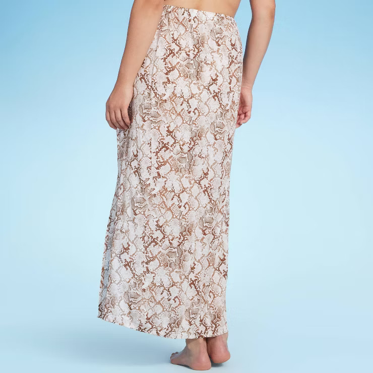 Women's High Slit Cover Up Maxi Skirt - Shade & Shore™ Tan Snake Print | Target