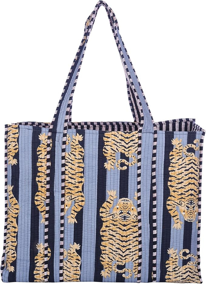 KLAVATE Women Handblock Lightweight Travel Bag Purse Cotton Shoulder Tote Bag For Shopping Christ... | Amazon (US)