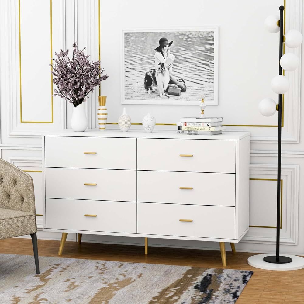 JOZZBY White Dresser, 6 Drawer Dresser for Bedroom with Wide Drawers and Metal Handles, Modern Wo... | Amazon (US)