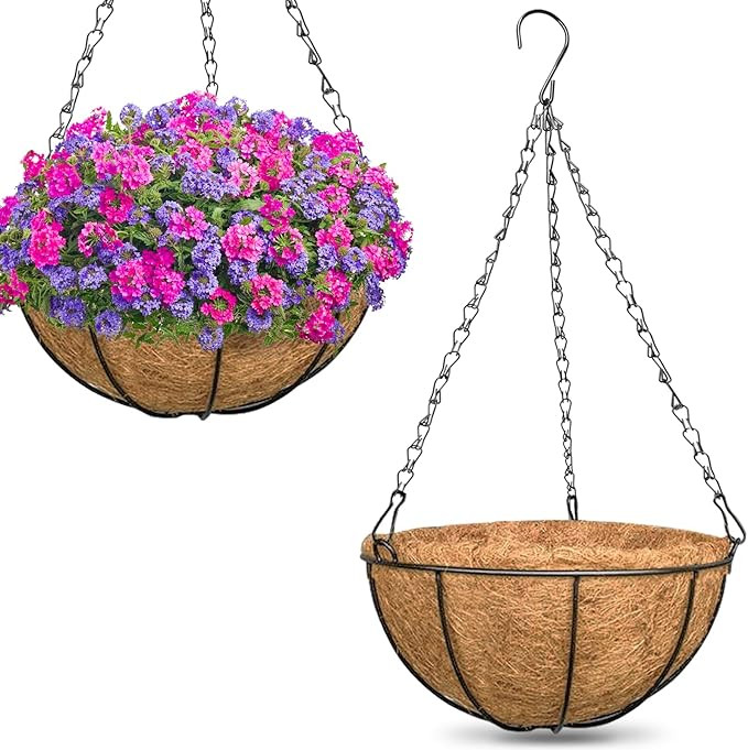 ZeeDix 2 Pack 14 Inch Hanging Baskets for Plants Outdoor, Metal Wire Round Planters with Coco Lin... | Amazon (US)
