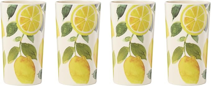 Oneida Drinkware, 24 Seven Melamine Lemon Tumblers, Set of 4, Lemons Pattern, 16-Fl Oz, Dishwashe... | Amazon (US)