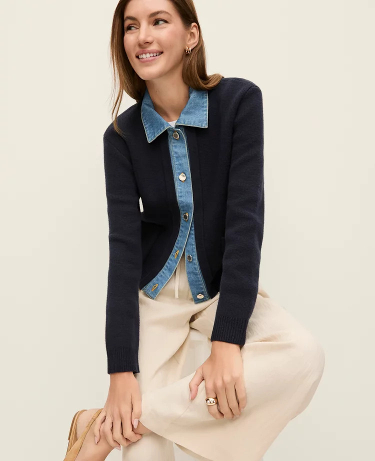 Weekend Denim Sweater Jacket | Ann Taylor
