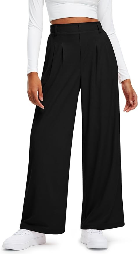 Libin Women's Wide Leg Pants 27"/29" High Waisted Waffle Knit Casual Slacks Work Pants Business P... | Amazon (US)