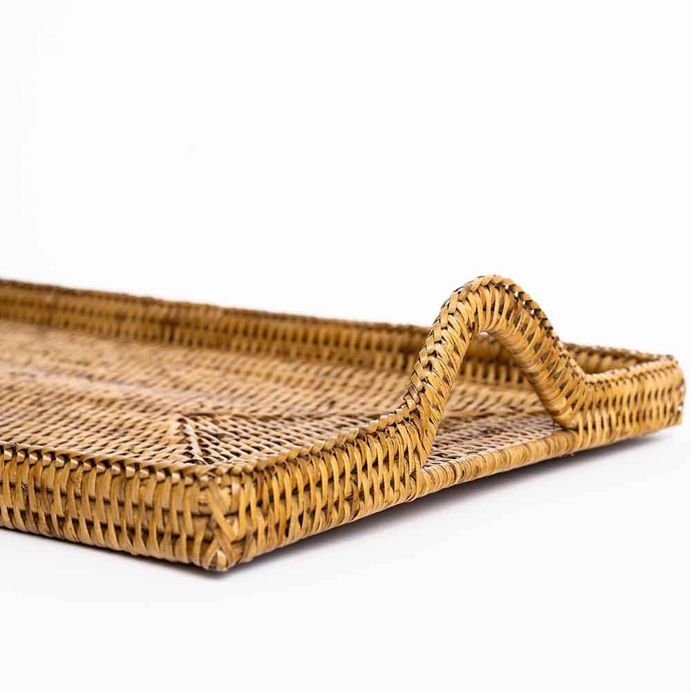 Woven Rattan Tray with Rainbow Handle | Pomegranate