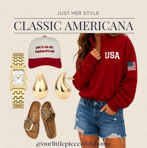 I’m linking all of the pieces from this classic Americana-inspired outfit. The vintage-inspired sweatshirt, relaxed denim shorts, comfortable sandals, and simple gold accessories create an easy look that feels timeless and effortless.

I love finding pieces that can be mixed into an everyday wardrobe and worn year after year. These are the kinds of staples that make getting dressed simple while still feeling polished.
@Amazon 

 #LTKSeasonal #LTKSaleAlert #LTKBeauty