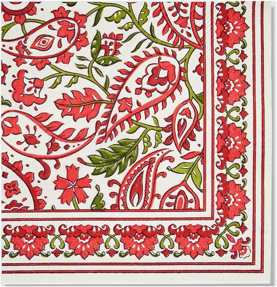 Coterie Paisley Cocktail Napkins (Set of 25 Napkins) - Red and Green Floral Napkins for Christmas... | Amazon (US)