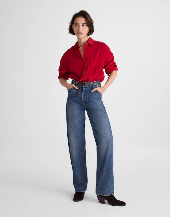 Easy Y-Neck Button-Up Shirt in Corduroy | Madewell