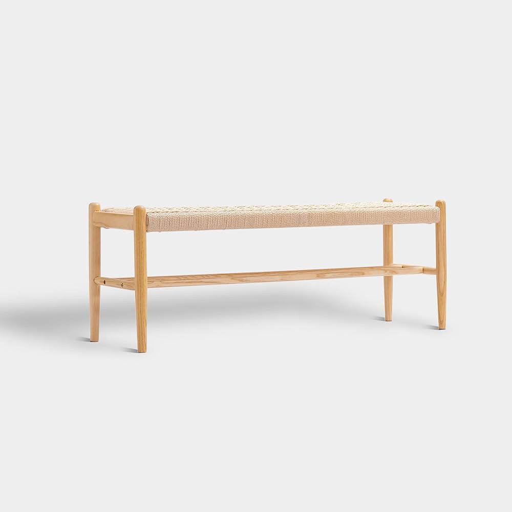 Solid Wood Entryway Bench with Shoe Storage, Rustic Oak Wood and Woven Design 45 Inch Long Seatin... | Amazon (US)