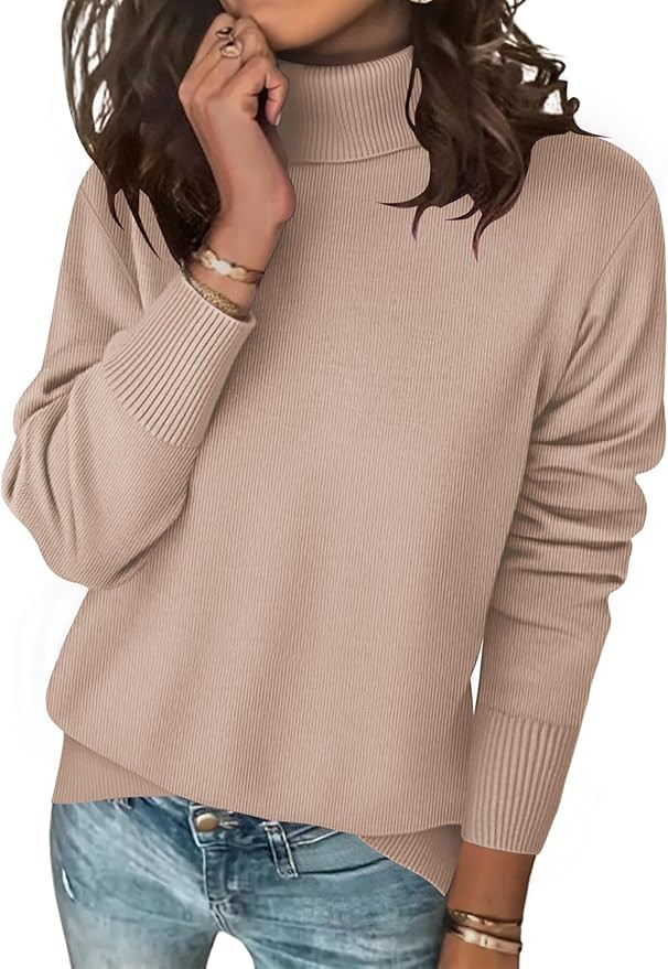 Zeagoo Women's Turtleneck Sweater Long Sleeve Spilt Hem Casual Knit Pullover Chunky Fall Winter J... | Amazon (US)