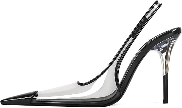 Clear Slingback Heels for Women Sexy Metal Closed Square Toe Stilettos High Heel Jelly Pumps Elas... | Amazon (US)