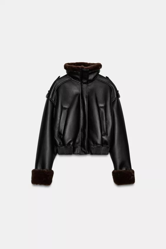 DOUBLE-FACED FAUX LEATHER BOMBER JACKET | Zara US