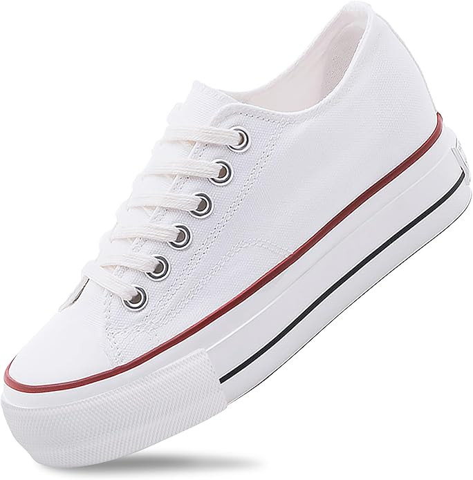 Womens Platform Shoes Hidden Wedge 2 Inches Height Increase, Canvas Sneakers High Heel White Blac... | Amazon (US)