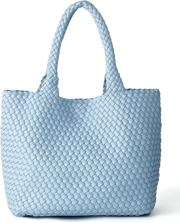 Woven Tote Bag for Women, Fashion Woven Bags for Women Vegan Leather Shoulder Handbags Large Summ... | Amazon (US)