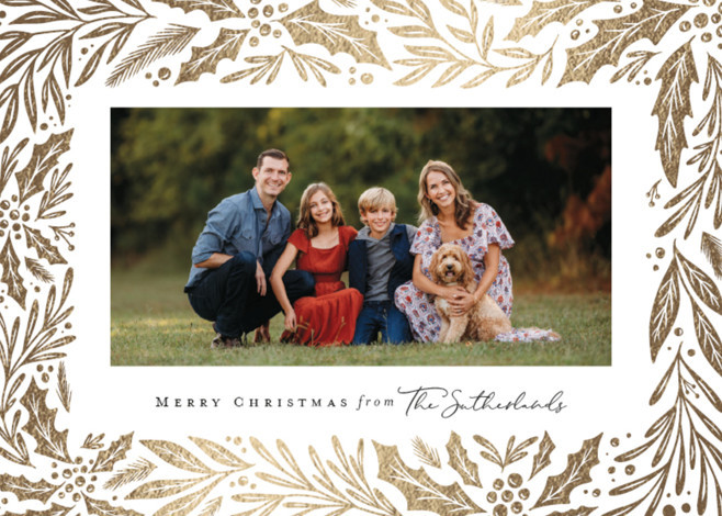 "Gold Botanical Frame" - Customizable Foil-pressed Holiday Cards in White by Kristen Knechtel. | Minted