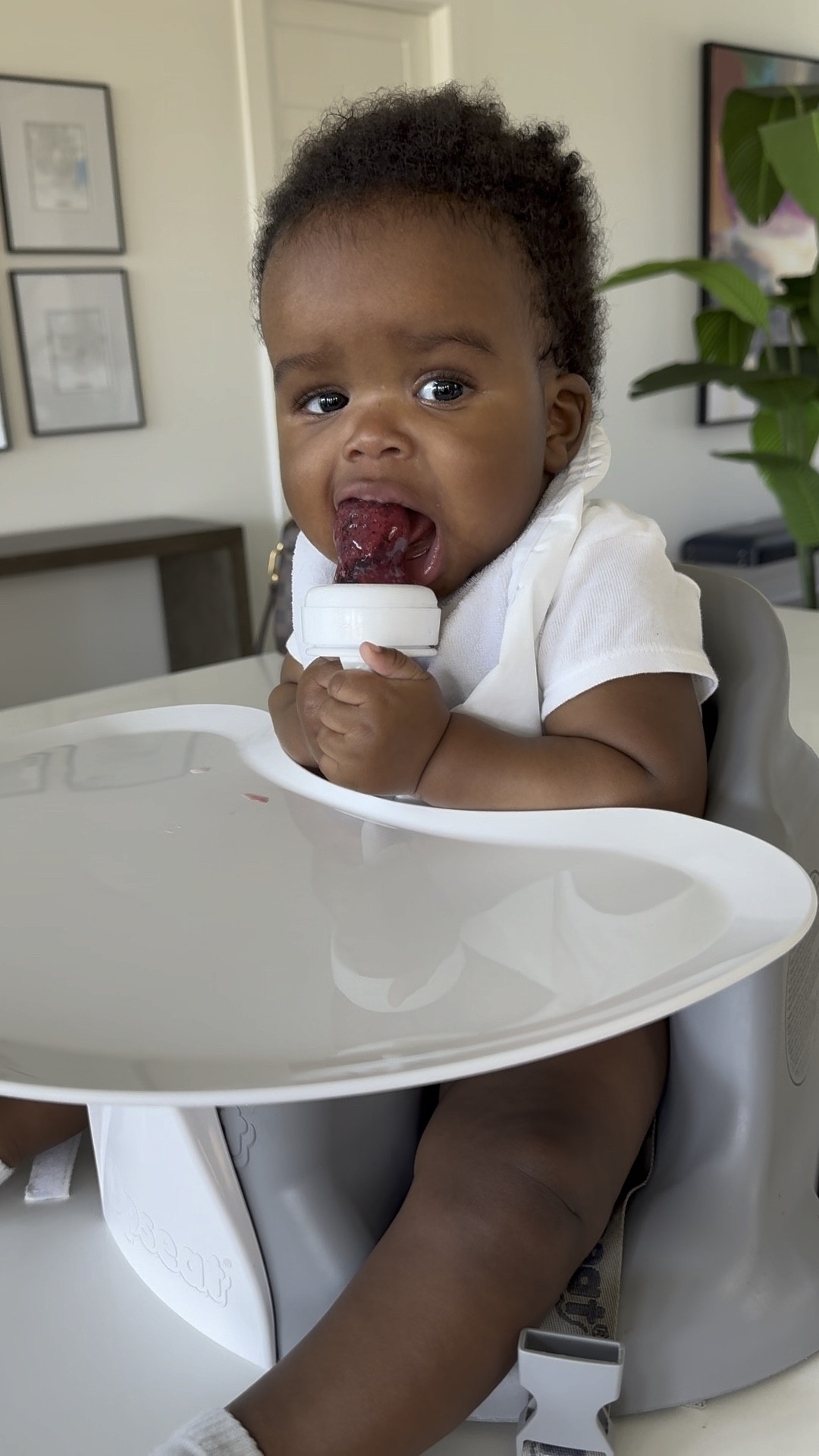 Silicone teether. You can put milk or fruit inside and then put it in the freezer and it’s like a reusable popsicle for them to suck on. Especially teething or introducing food.