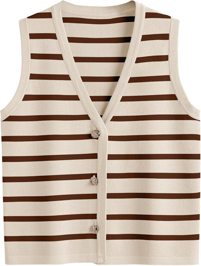 LILLUSORY Summer Vest Tops for Women 2025 Striped Sweater Vests Vacation Button Up Outfits Spring... | Amazon (US)