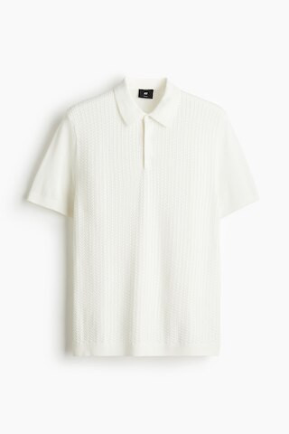 H & M - Slim-Fit Cable-Knit Polo Shirt - White | H&M (US + CA)