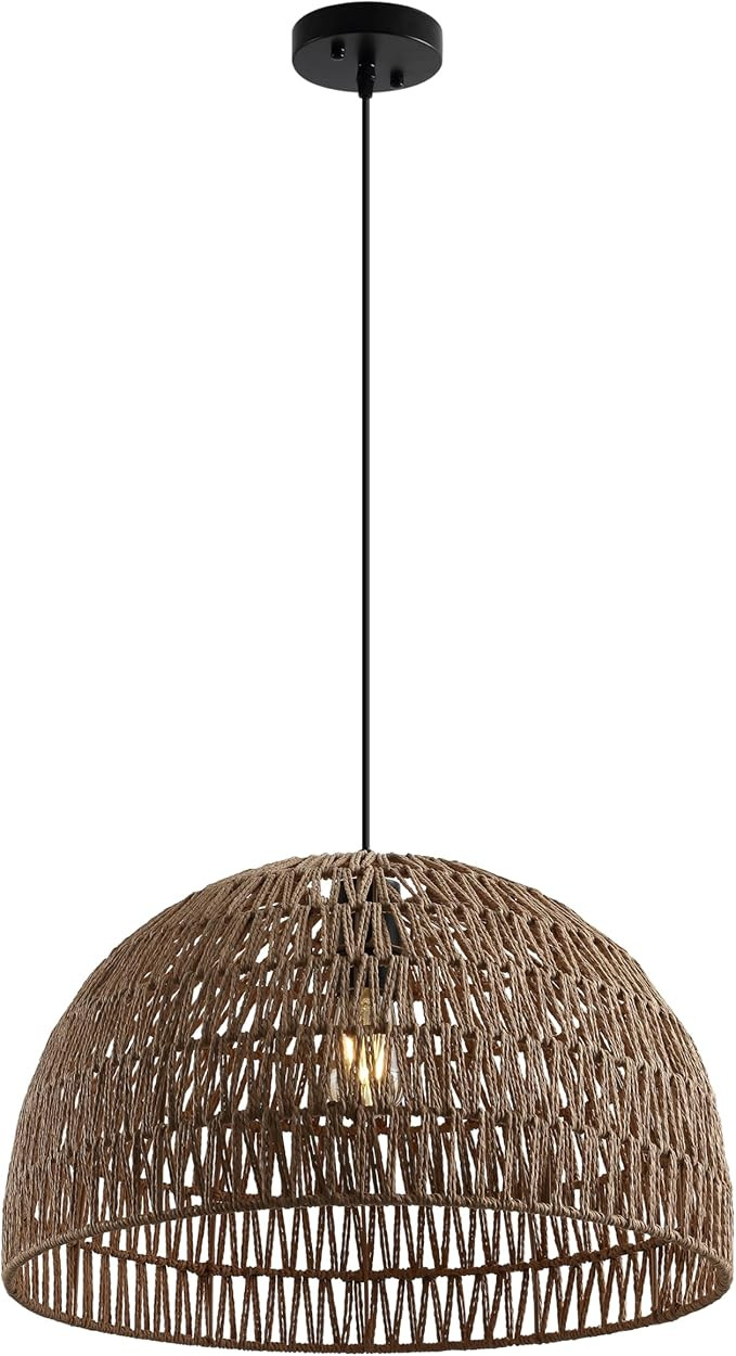 JONATHAN Y 20" Brown Modern Bohemian Woven Rope LED Pendant Light Fixture, Adjustable Dome Ceilin... | Amazon (US)