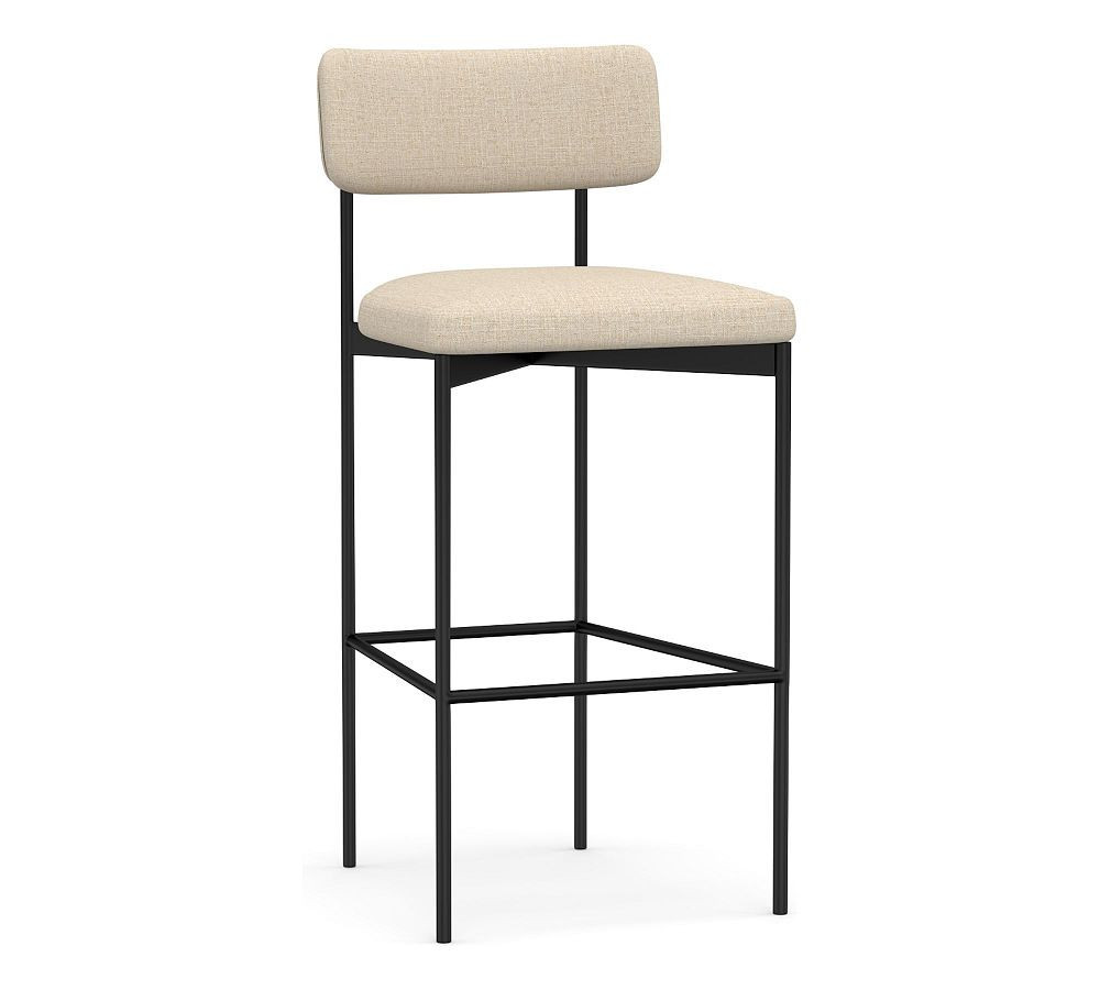 Maison Upholstered Bar Height Bar Stool, Antique Bronze Legs, Performance Everydaylinen(TM) Oatmeal | Pottery Barn (US)
