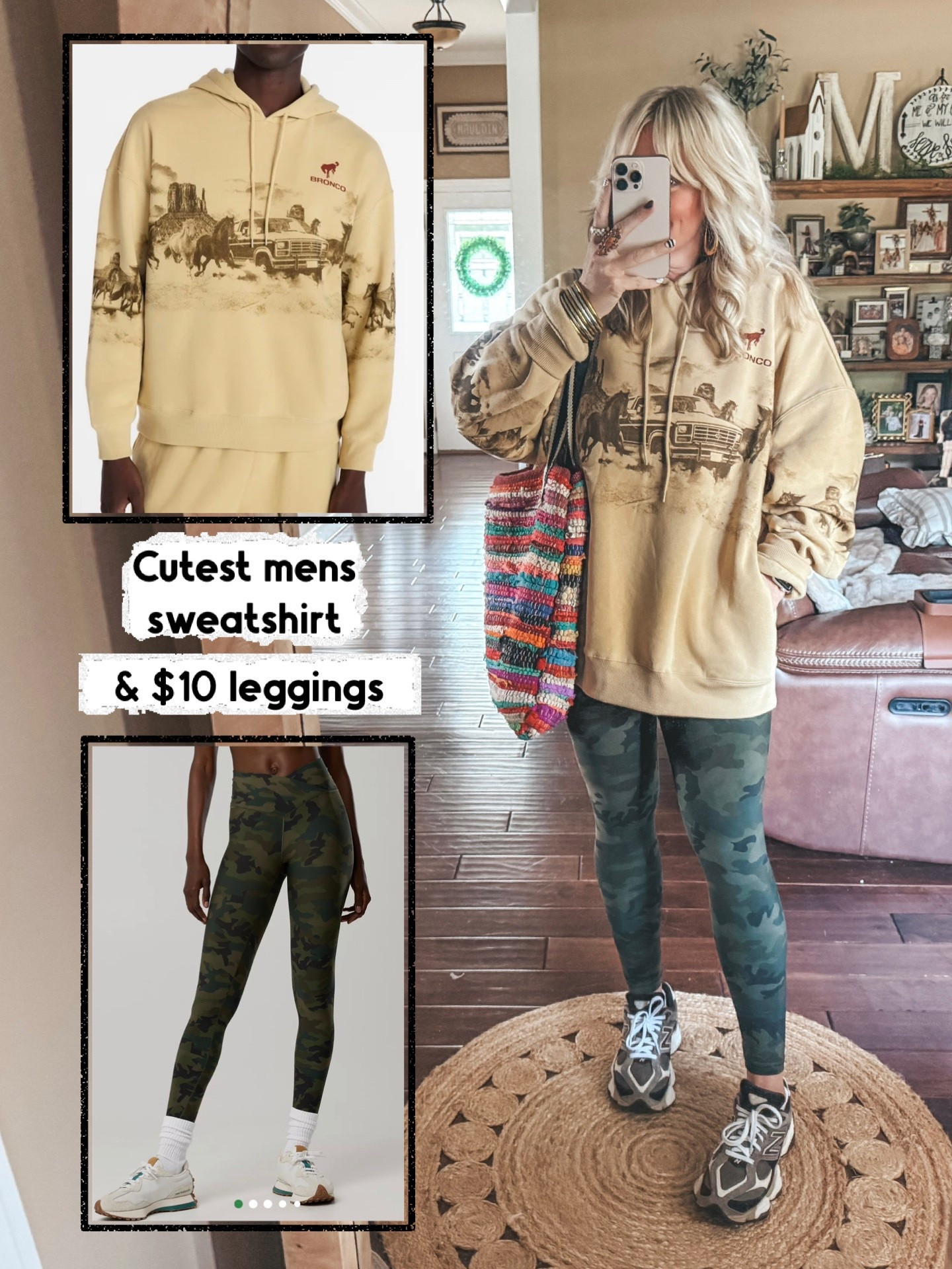 Seriously the cutest sweatshirt and obsessed with these leggings on sale for $10! Wearing a XL in sweatshirt and a medium in leggings. 
Sneaks are my true size.

#LTKootd #LTKOver40