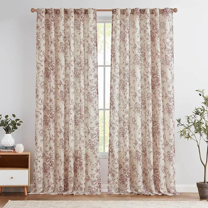 jinchan Linen Curtains Floral Curtains for Living Room 84 Inch Length Brick Red Printed Curtains... | Amazon (US)