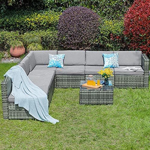 YITAHOME 8 Piece Outdoor Patio Furniture Sets, Garden Conversation Wicker Sofa Set, and Patio Sectio | Amazon (US)