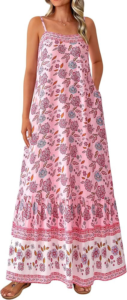 BTFBM Casual Women Summer Maxi Dresses 2026 Loose Sleeveless Sundress Spaghetti Strap Boho Long D... | Amazon (US)