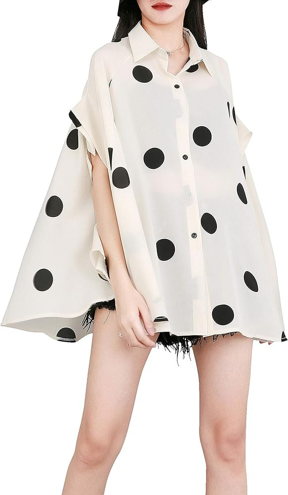 ellazhu Women's Batwing Sleeve Polka Dot Printed Button Down Blouse Oversized Shirt Top for Summe... | Amazon (US)