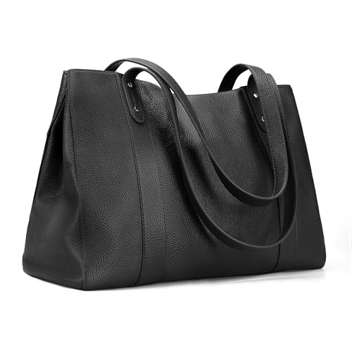 befen Black Genuine Leather Work Tote Bag for Women, Womens 15.6 Inch Compartment Work Totes Purse Shoulder Leather Purses Handbags | Amazon (US)